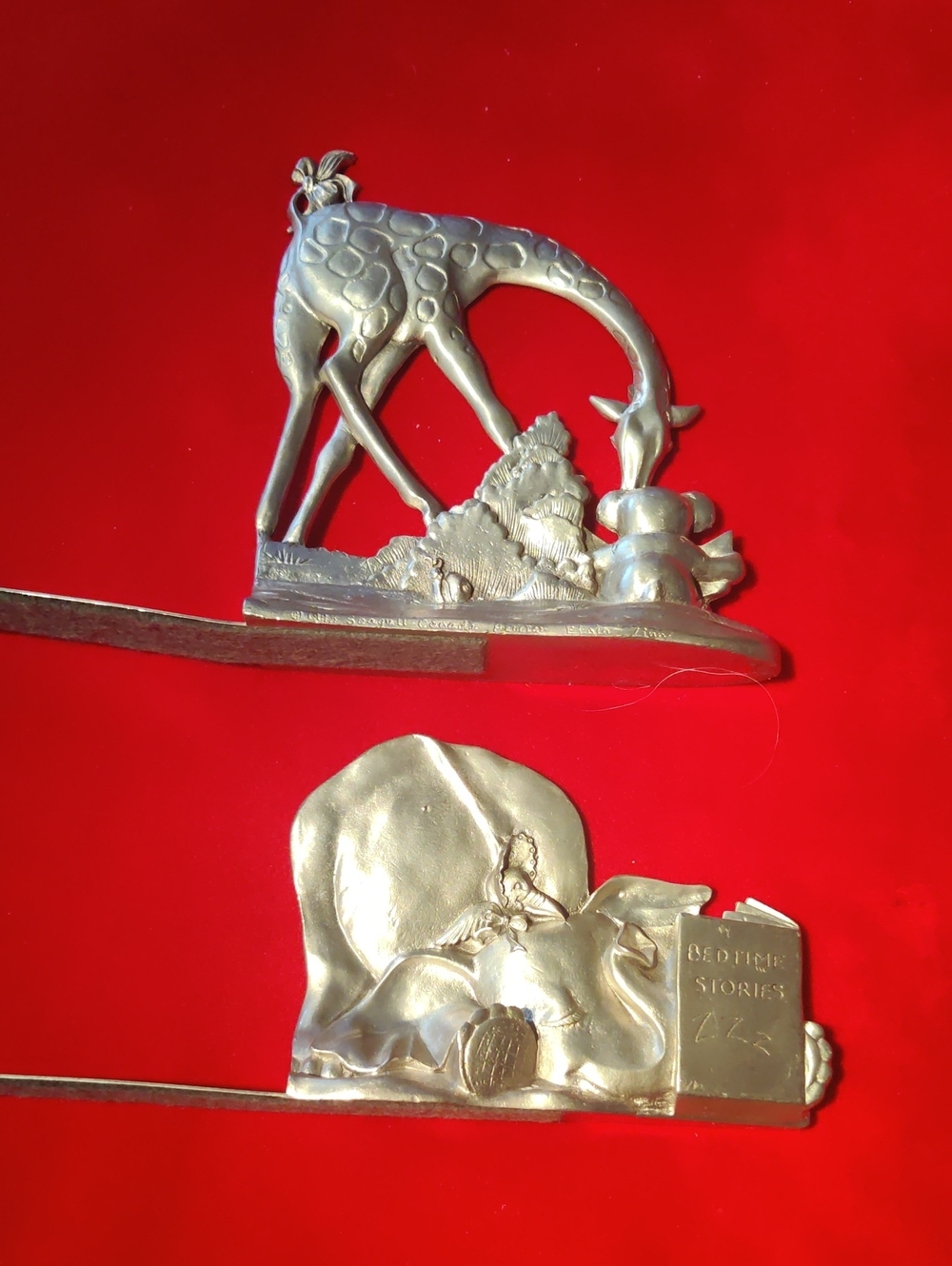 Vtg. Seagull Canada Pewter Etain Zinn Giraffe Elephant Bookend Bird,Bear & Snail